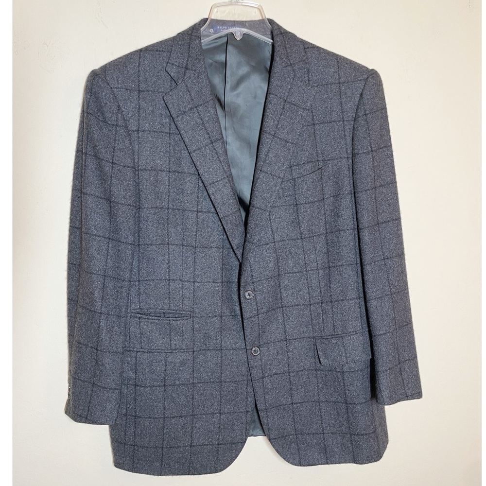 Ralph Lauren Blazer Sport Coat Cashmere 46 R Plaid  Gray Italy